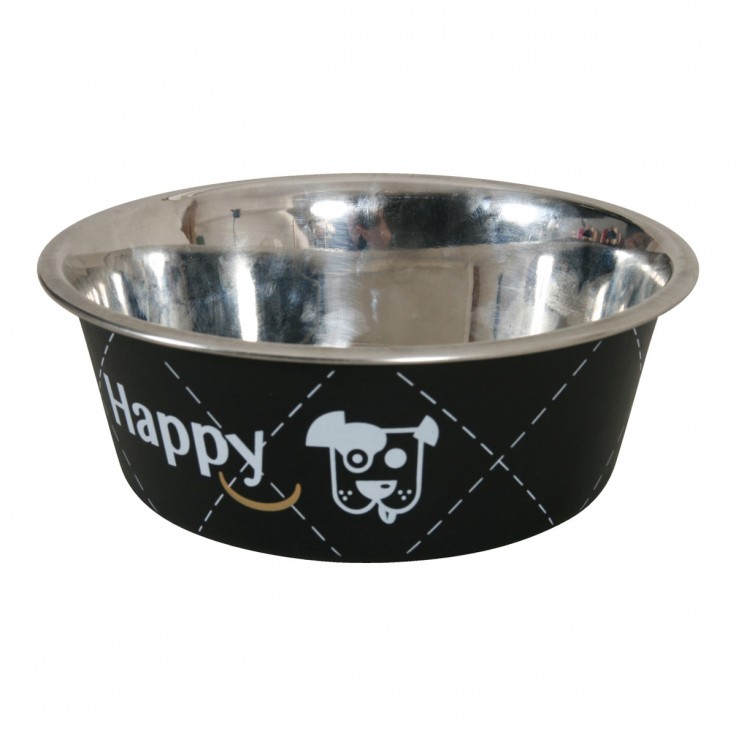 HAPPY STAINLESS STEEL DOG BOWLS - BLACK 0.8L