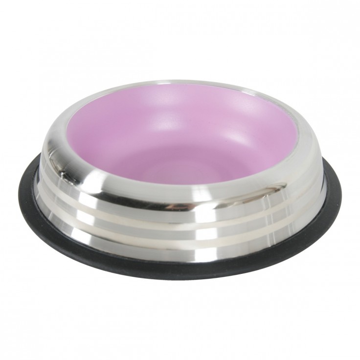 MERENDA STAINLESS NON-SLIP DOG BOWL - PINK 500ML MERENDA STAINLESS NON-SLIP DOG BOWL - PINK 500ML
