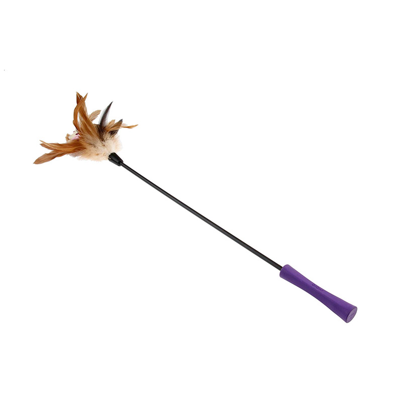 Feather Teaser with Natural Plush Tail and TPR Handle (Purple)