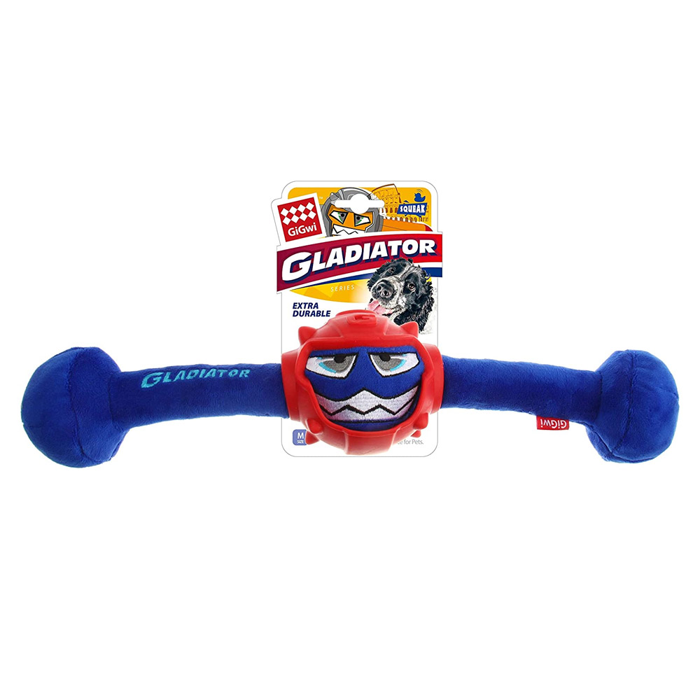 GiGwi Gladiator Squeaker Inside Plush/TPR Dog Toy (Medium) – Blue
