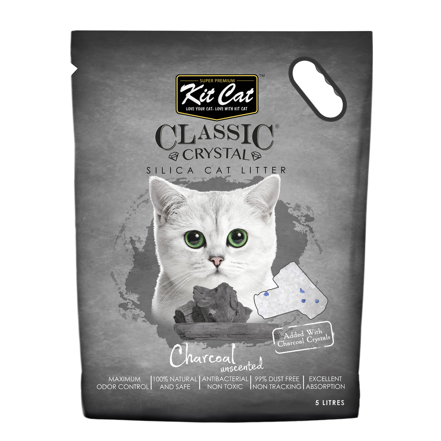 Kit Cat Classic Crystal Cat Litter – Charcoal Unscented (5 Litres)