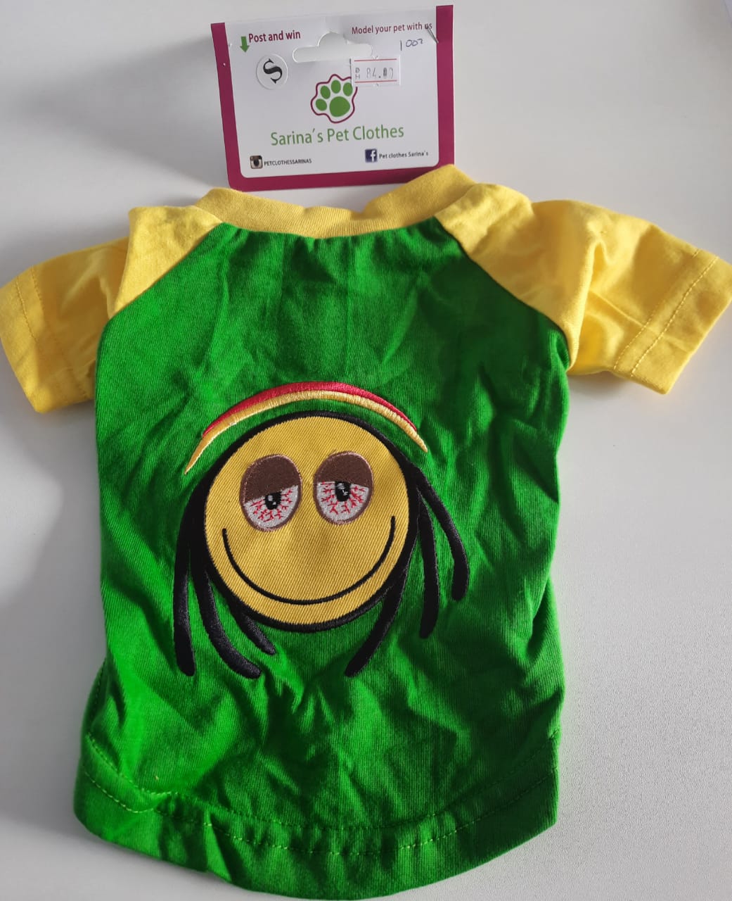Sarina pet clothes T-shirt ( small) Green& yellow