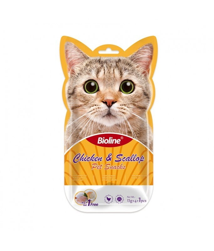 Bioline Cat Treats - 5x15g chicken & scallop