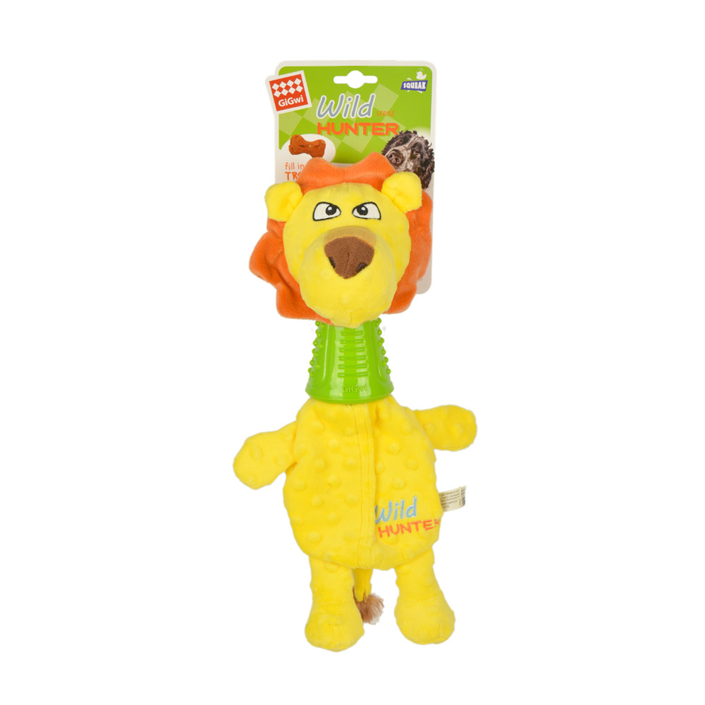 Gigwi Lion Plush Dog toy with TPR Neck