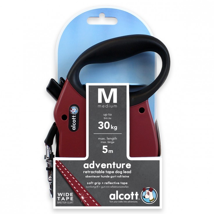 ALCOTT ADVENTURE RETRACTABLE LEASH, 5 M - MEDIUM - RED