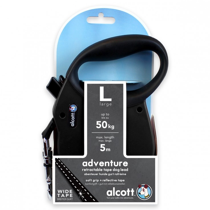 ALCOTT ADVENTURE RETRACTABLE LEASH, 5 M - LARGE - BLACK