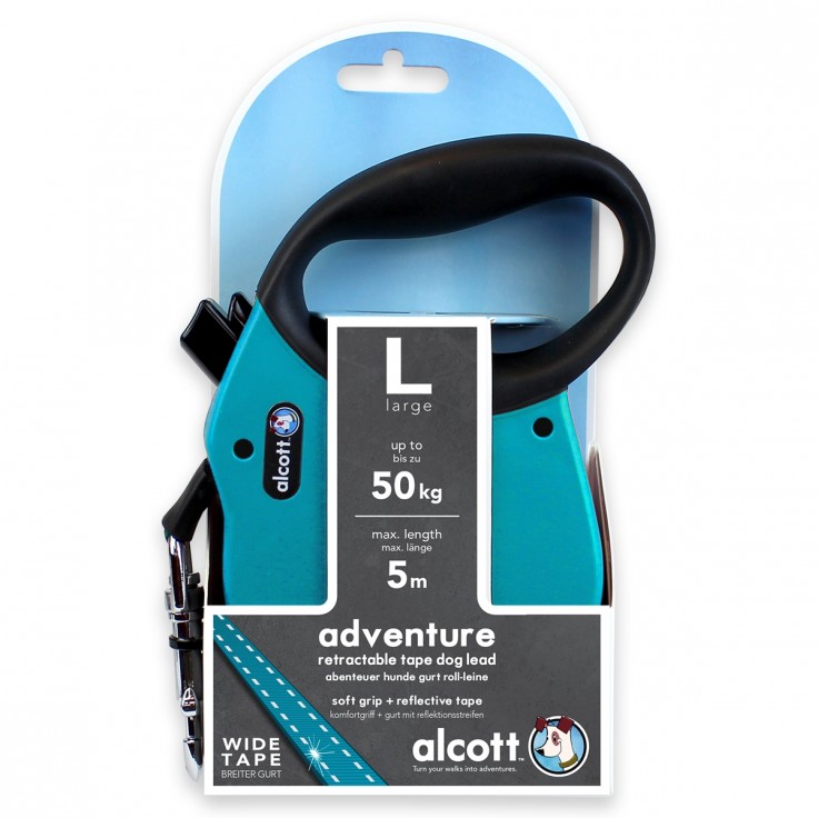 ALCOTT ADVENTURE RETRACTABLE LEASH, 5 M - LARGE - BLUE