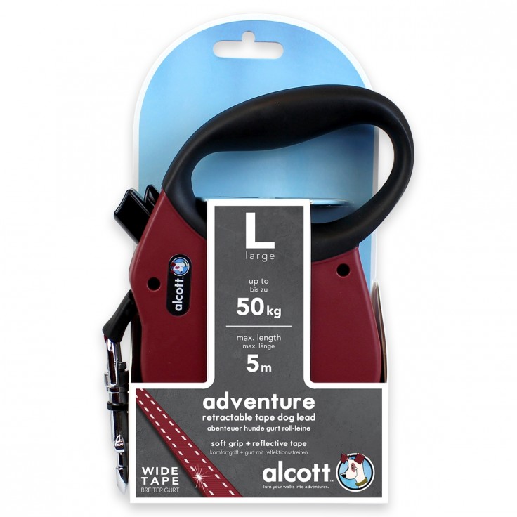 ALCOTT ADVENTURE RETRACTABLE LEASH, 5 M - LARGE - RED ALCOTT ADVENTURE RETRACTABLE LEASH, 5 M - LARGE - RED
