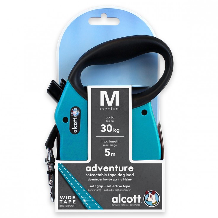 ALCOTT ADVENTURE RETRACTABLE LEASH, 5 M - MEDIUM - BLUE