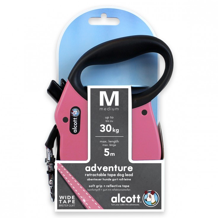 ALCOTT ADVENTURE RETRACTABLE LEASH, 5 M - MEDIUM - PINK