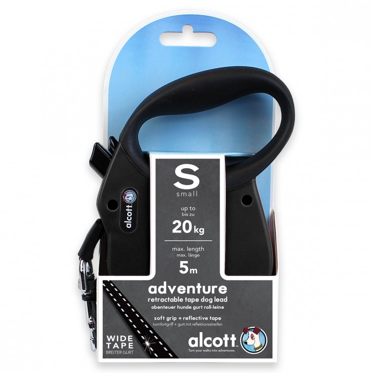 ALCOTT ADVENTURE RETRACTABLE LEASH, 5 M - SMALL - BLACK