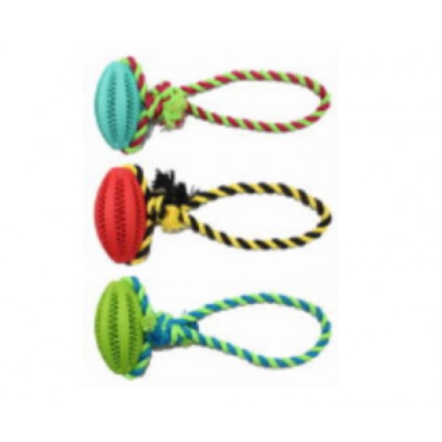 SMART LOVE PETS DENTAL RUGBY BALL WITH COTTON ROPE