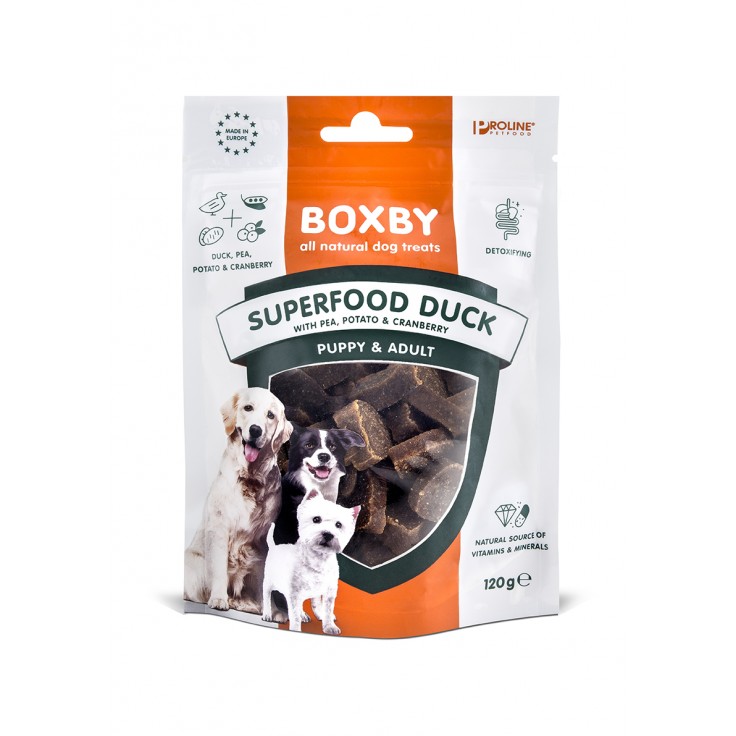 PROLINE BOXBY SUPERFOOD DUCK,PEA & CRANBERRY - 120G (DOG TREAT)